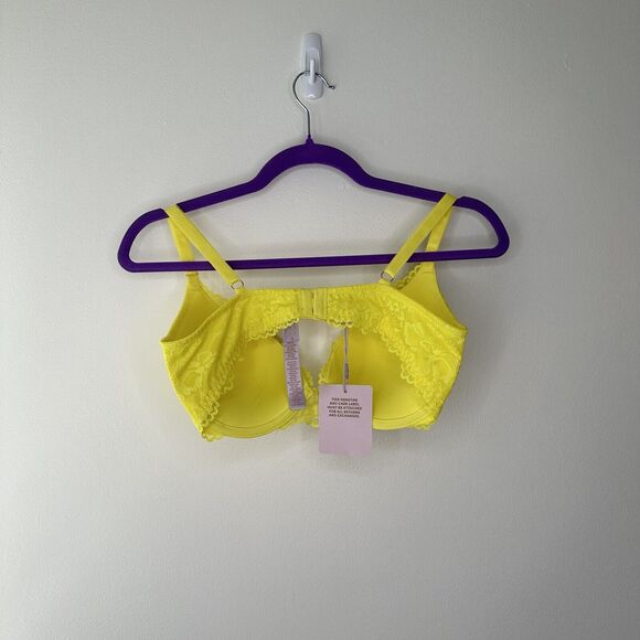 Savage X Fenty Women Size 36D D Bra Floral Lace Push Up Yellow Neon Y2K Brat - Picture 14 of 15